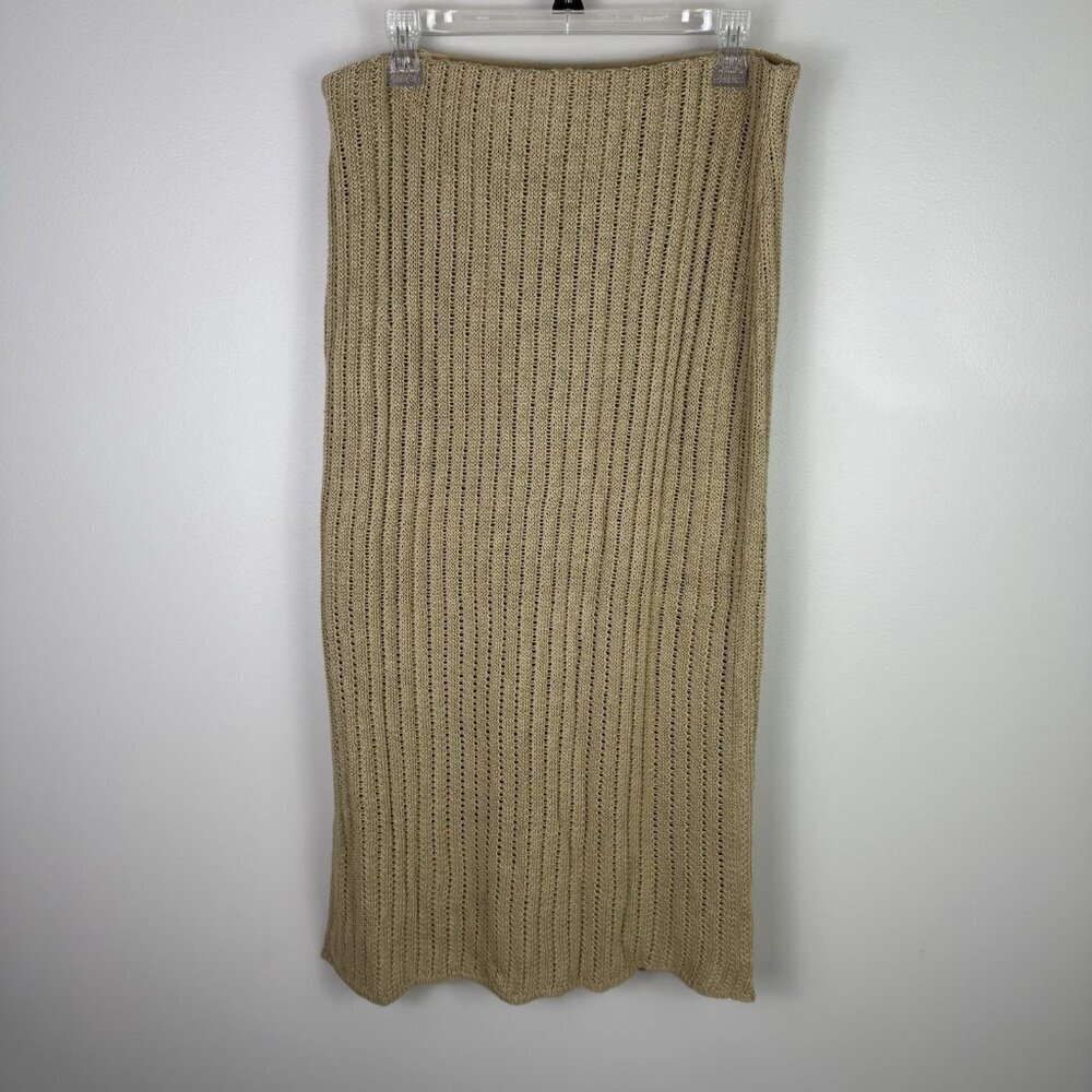Lauren Ralph Lauren Midi Skirt Women's Beige Linen Rib Knit Pencil Size L NWT - Picture 8 of 12